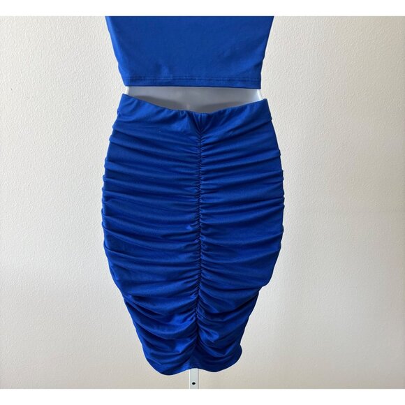 Skirt & Crop Top Set Large BodyCon Blue Ruched Y2K Glam Cyber Grunge Festival - Picture 15 of 15